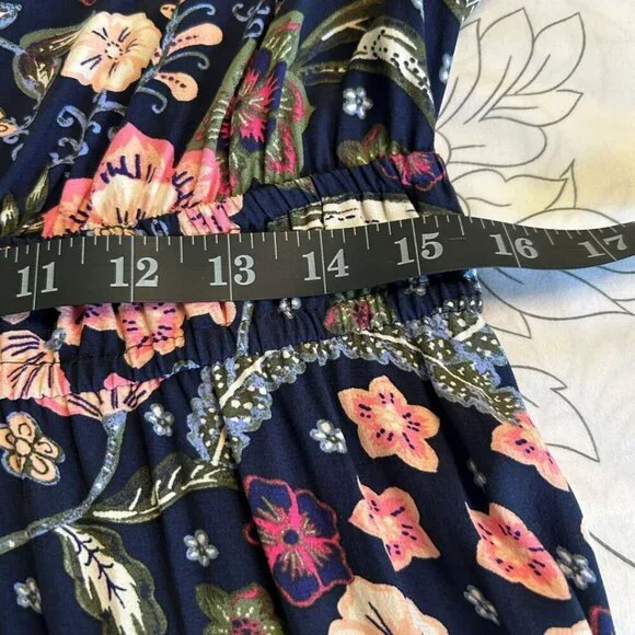 NWT Loft Petite Large Floral Shirred Flounce Long Sleeve Midi Dress - Picture 9 of 10